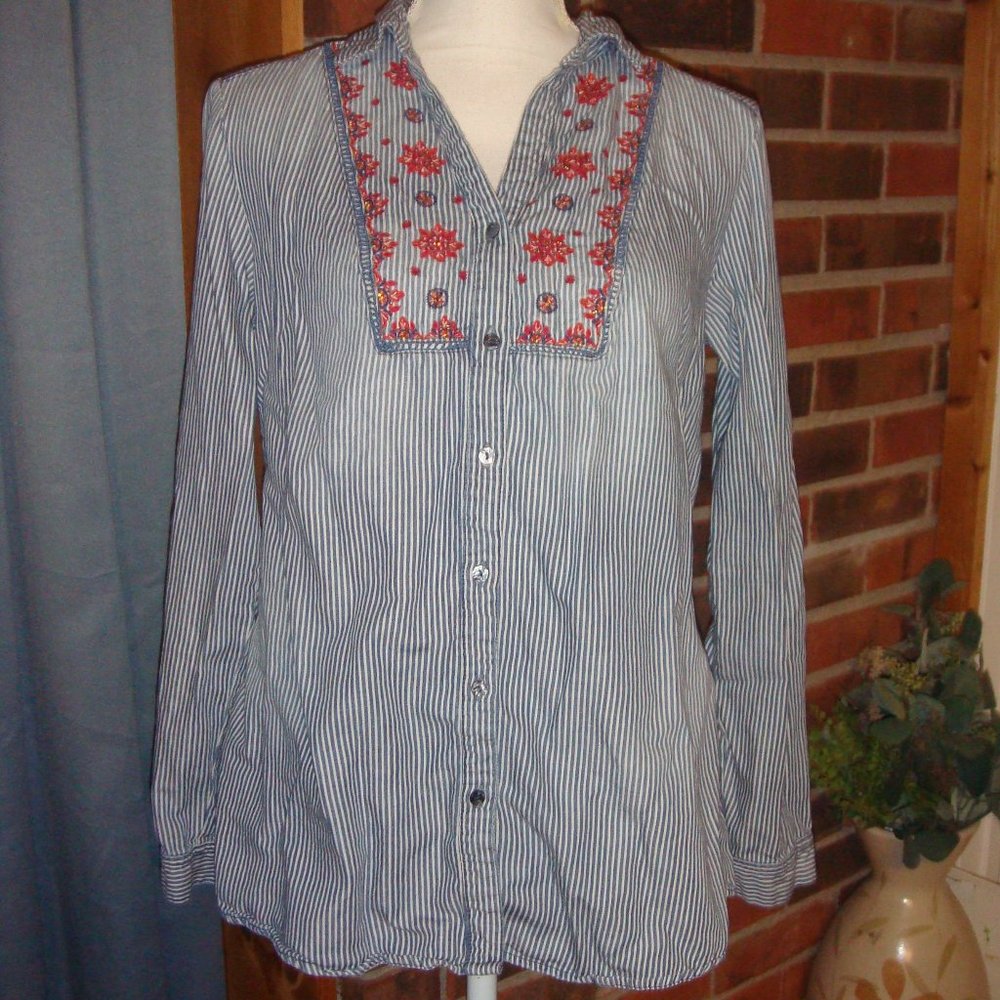 Vintage America Striped & Embroidered Top M